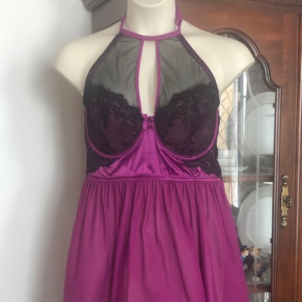 Torrid Purple and Black Halter Chemise Lingerie